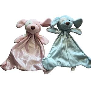 Baby Gund Spunky Huggybuddy Set of 2 Pink Blue Puppy Dog Satin Lovey